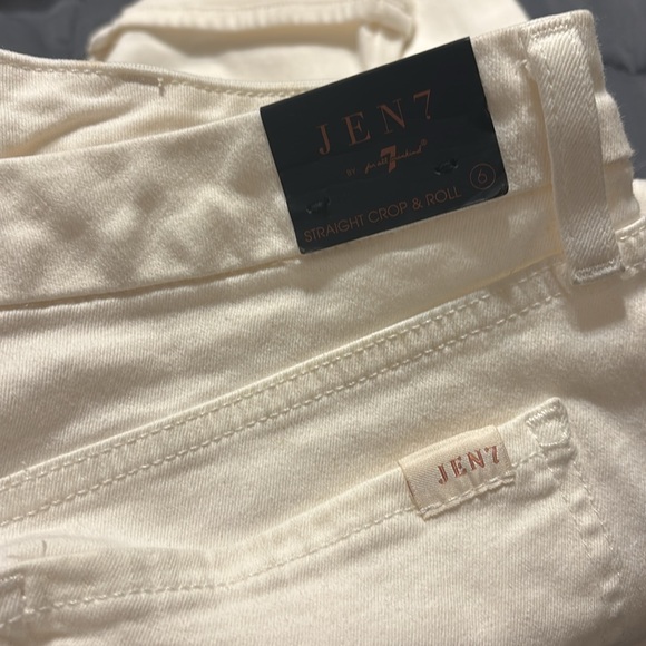 NWT 7 For All Mankind Jen 7 Off White Denim Straight Crop & Roll Jeans Pant - Picture 3 of 12
